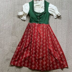 Vintage Green and Red Dirndl Dress